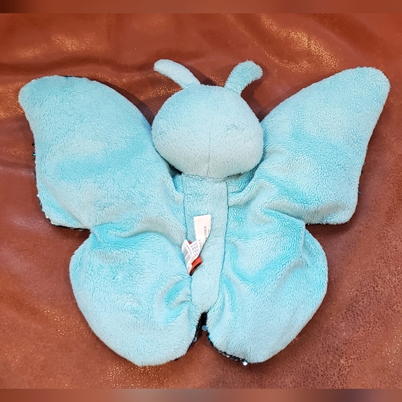 10 inchx 13 inch Blue Silver Sequins Butterfly Stuffed Plush Toy #2 - Picture 2 of 5